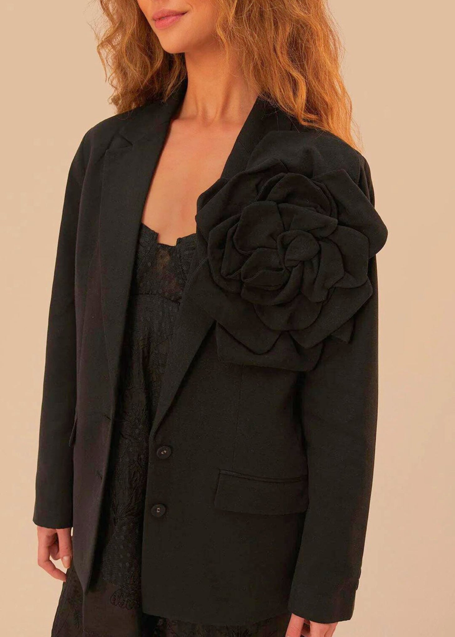 FARM RIO BLACK FLOWERED BLAZER