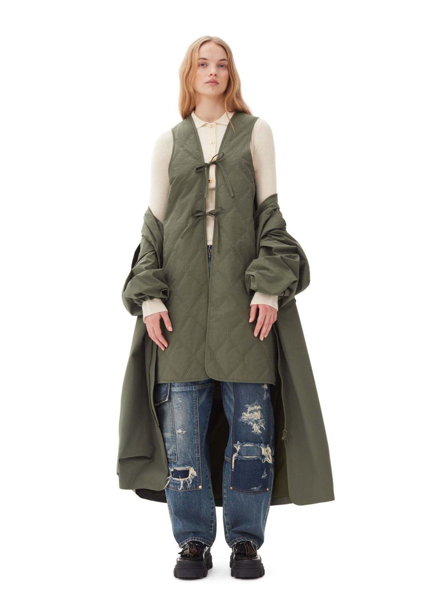 GANNI TECH SEERSUCKER OVERSIZED SHELL COAT