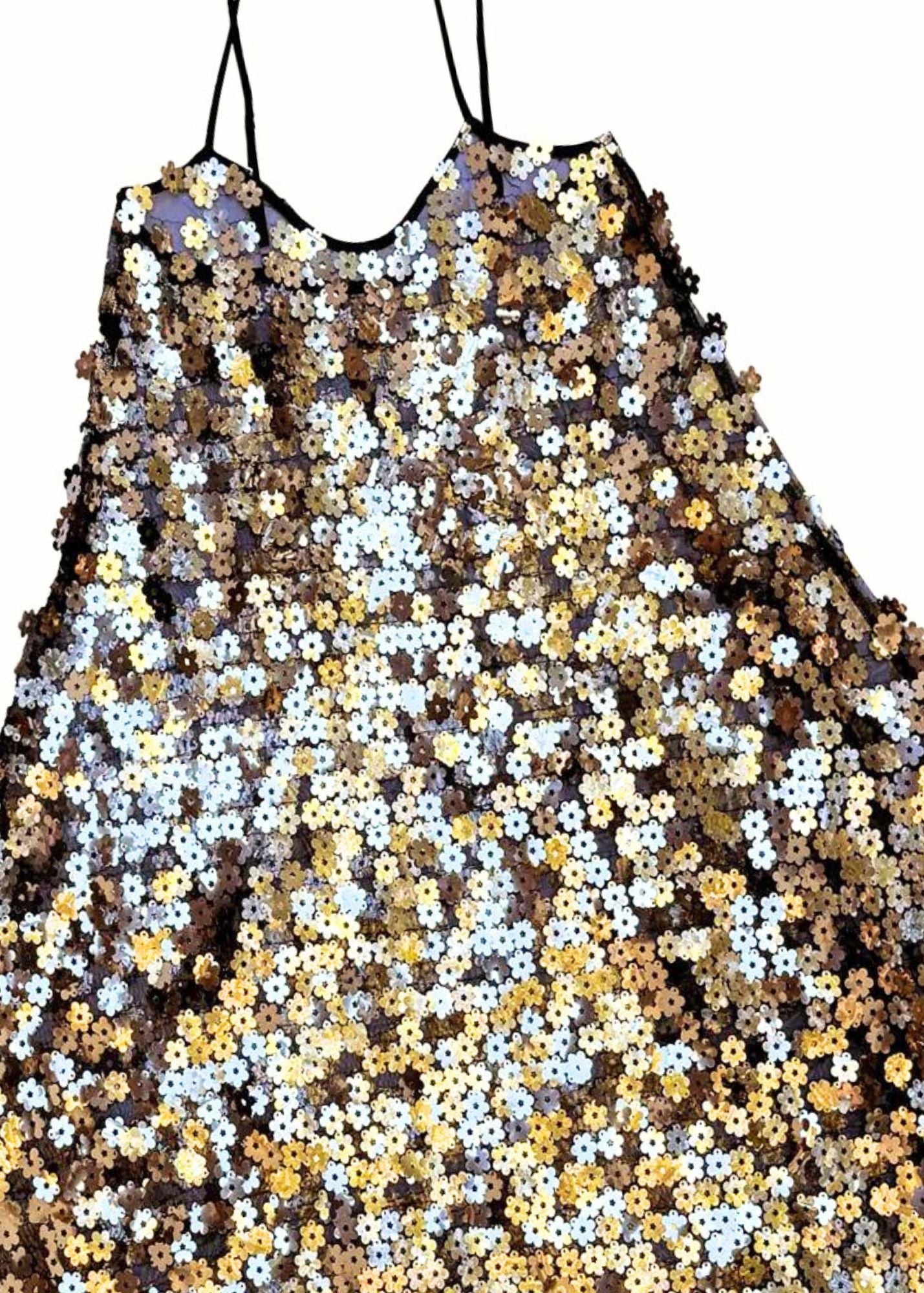 ALI GOLDEN FULL HEM FLOWER SEQUINS DRESS