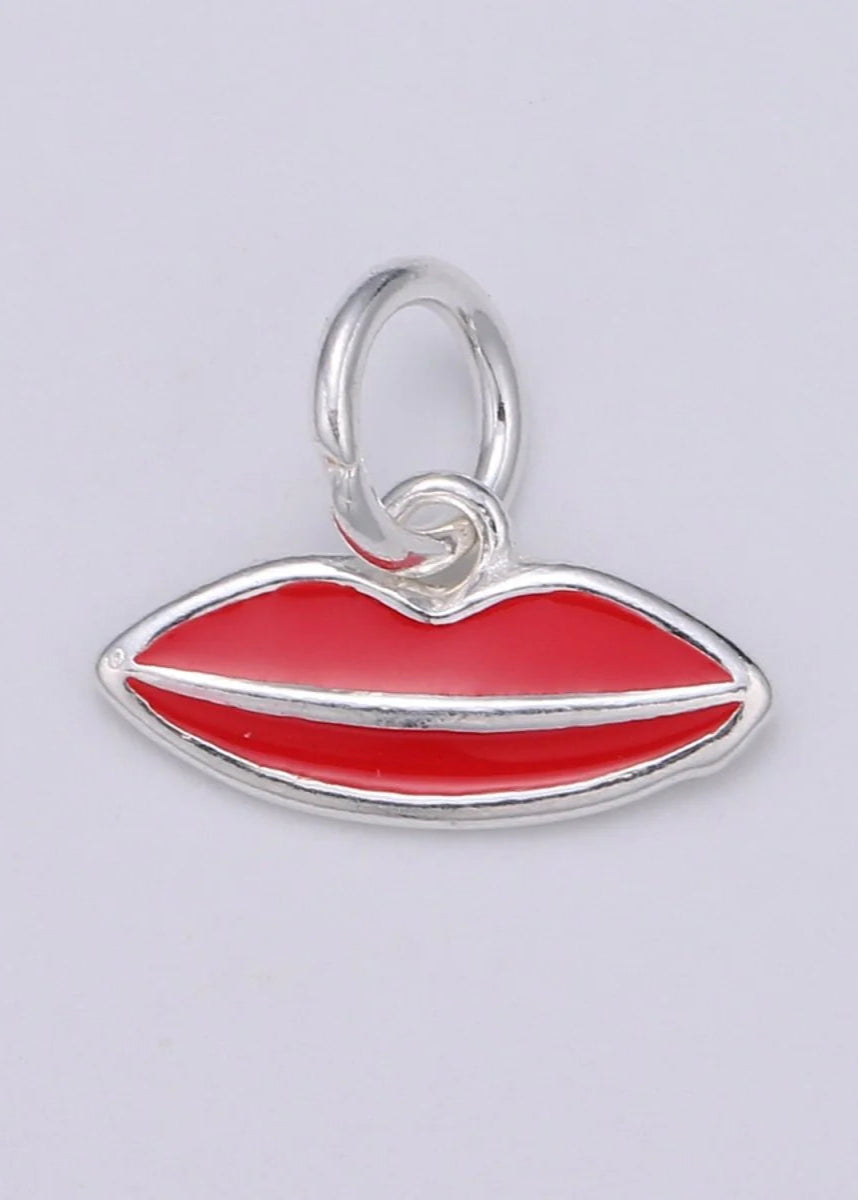 STERLING SILVER AND RED LIP CHARM