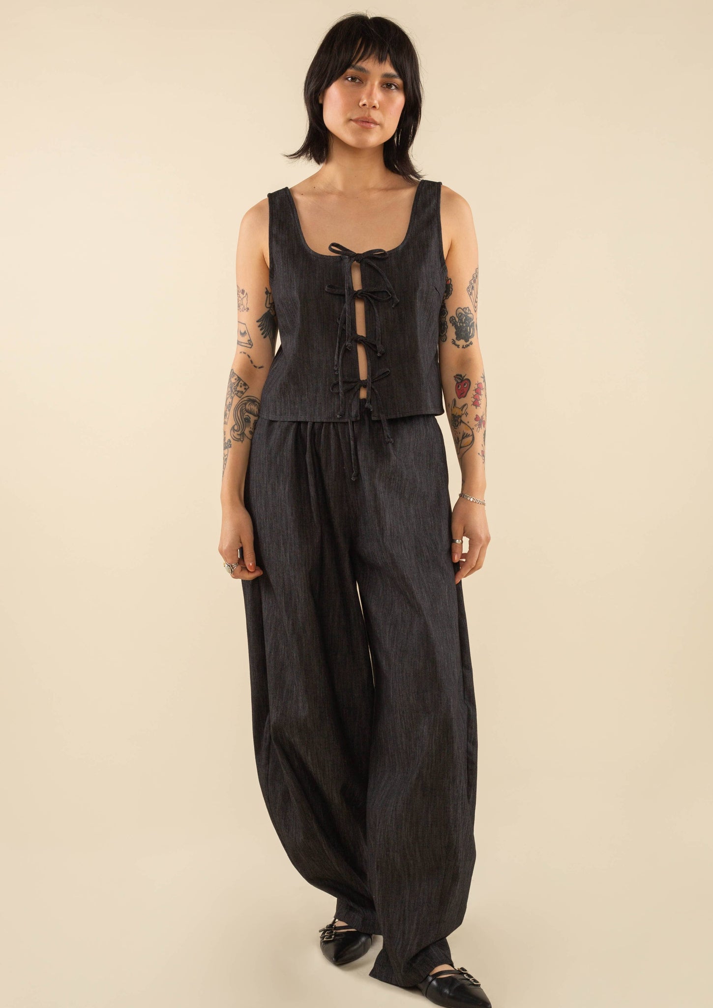 RYNN DENIM TIE FRONT TANK