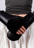ARISTIDE BLACK LEATHER & FUR UNZIP MITTENS