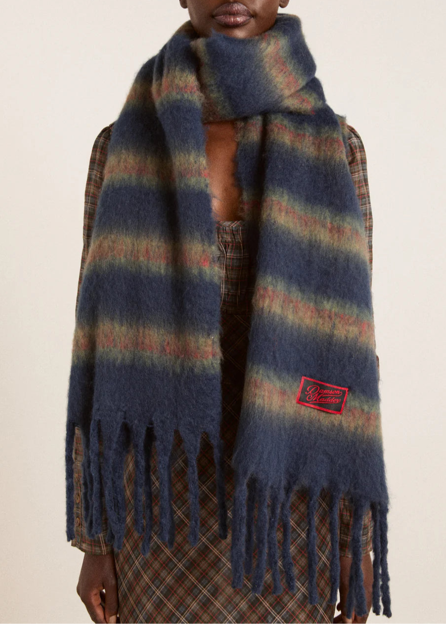 DAMSON MADDER NAVY STRIPE FLUFFY SCARF