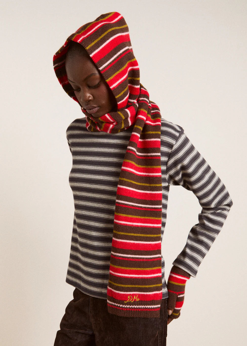 DAMSON MADDER STRIPED HOODED SCARF