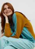 AQUA/OCHRE TWIST SWEATER