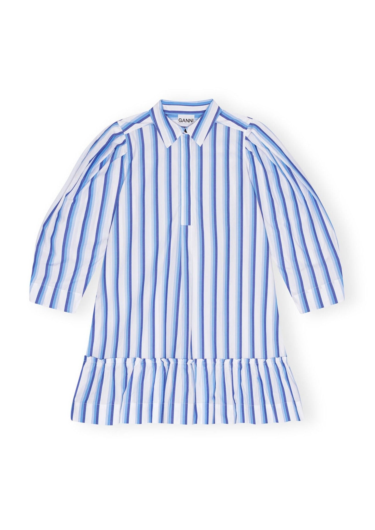 GANNI STRIPE COTTON MINI SHIRT DRESS