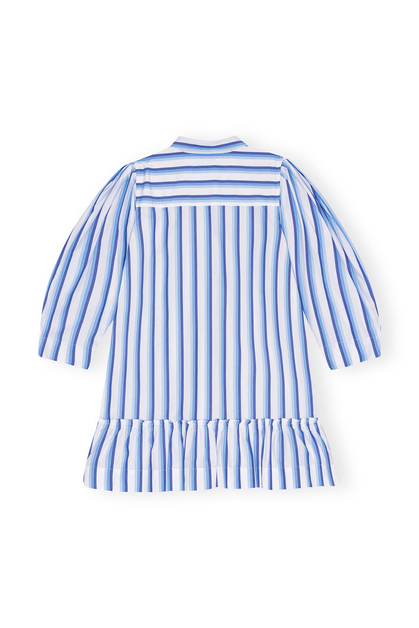 GANNI STRIPE COTTON MINI SHIRT DRESS