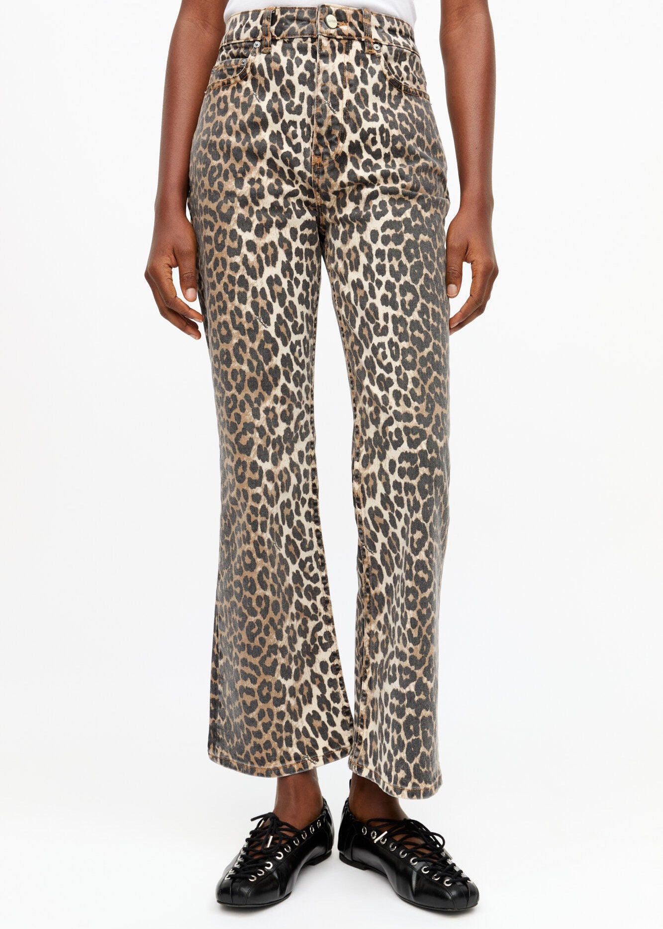 GANNI BETZY CROPPED DENIM IN LEOPARD