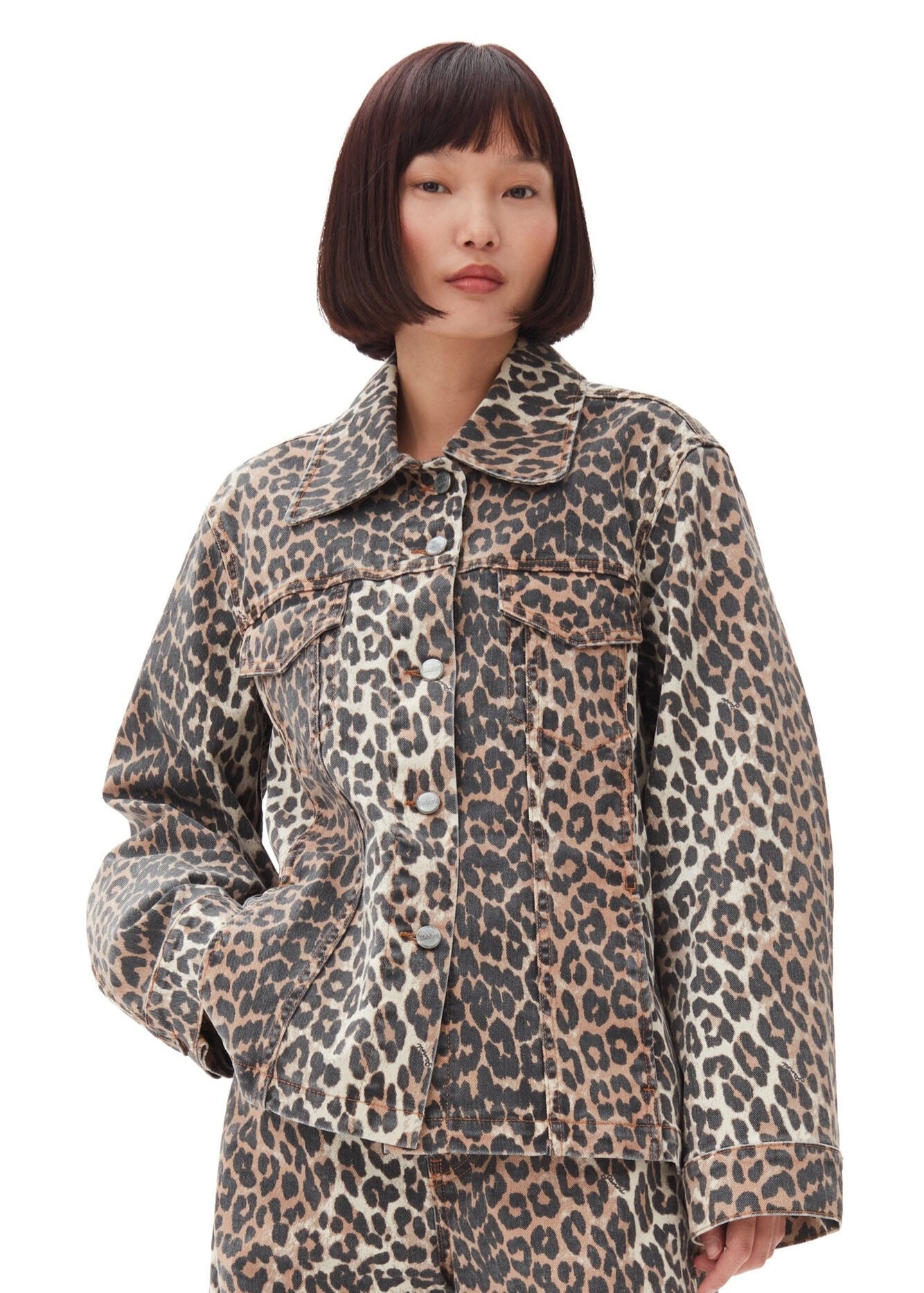 GANNI LEOPARD PRINT DENIM JACKET