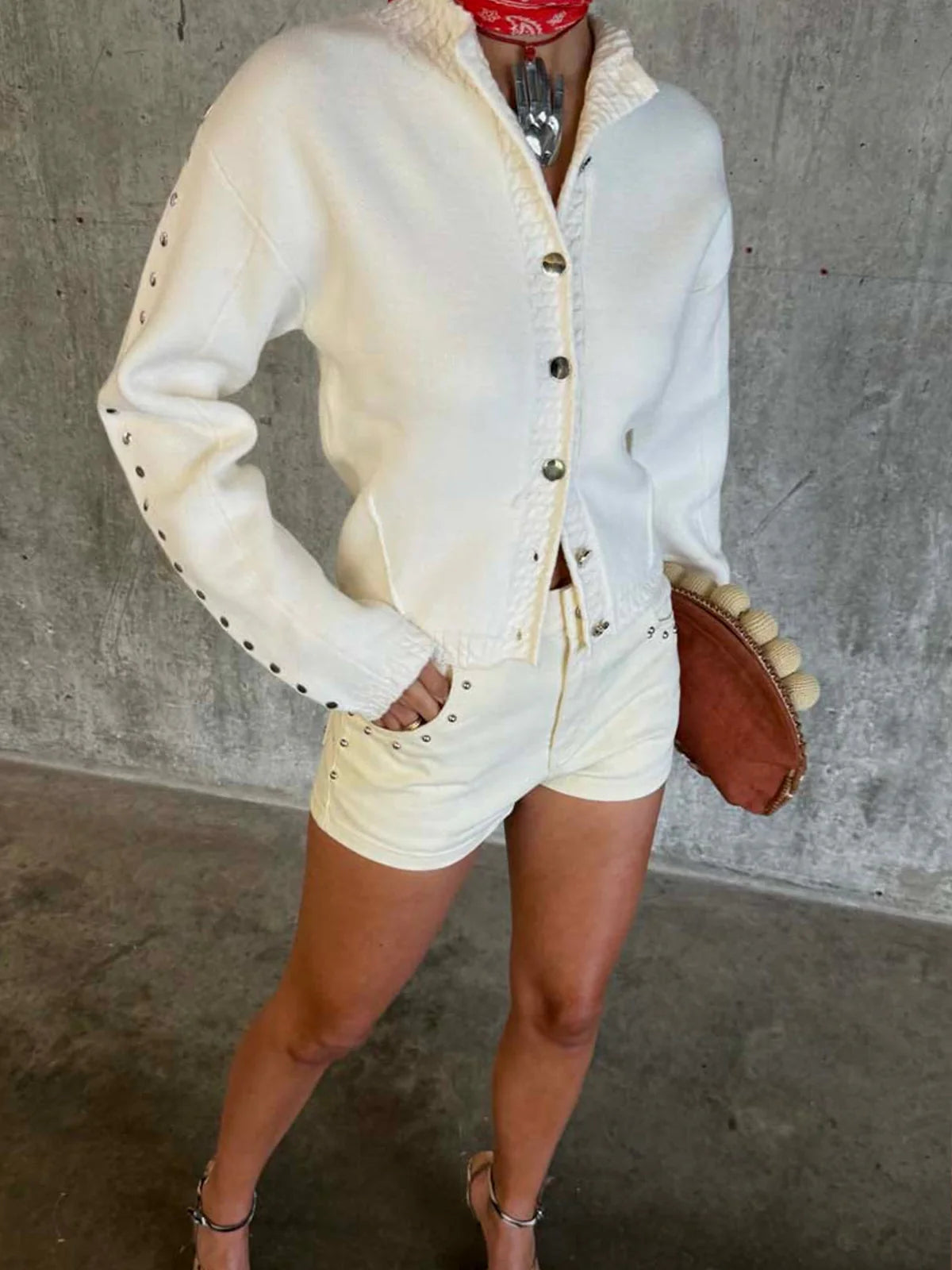 ECRU STUDDED CARDIGAN