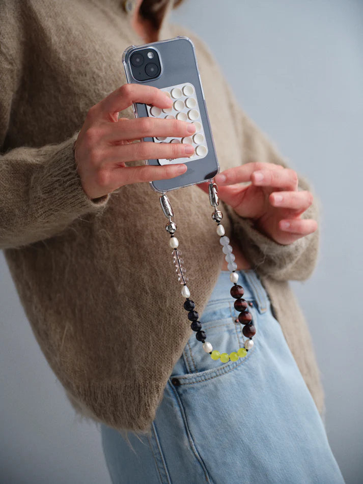 OSSA NEW YORK MIXED STONE AND PEARL WRISTLET PHONE CHAIN