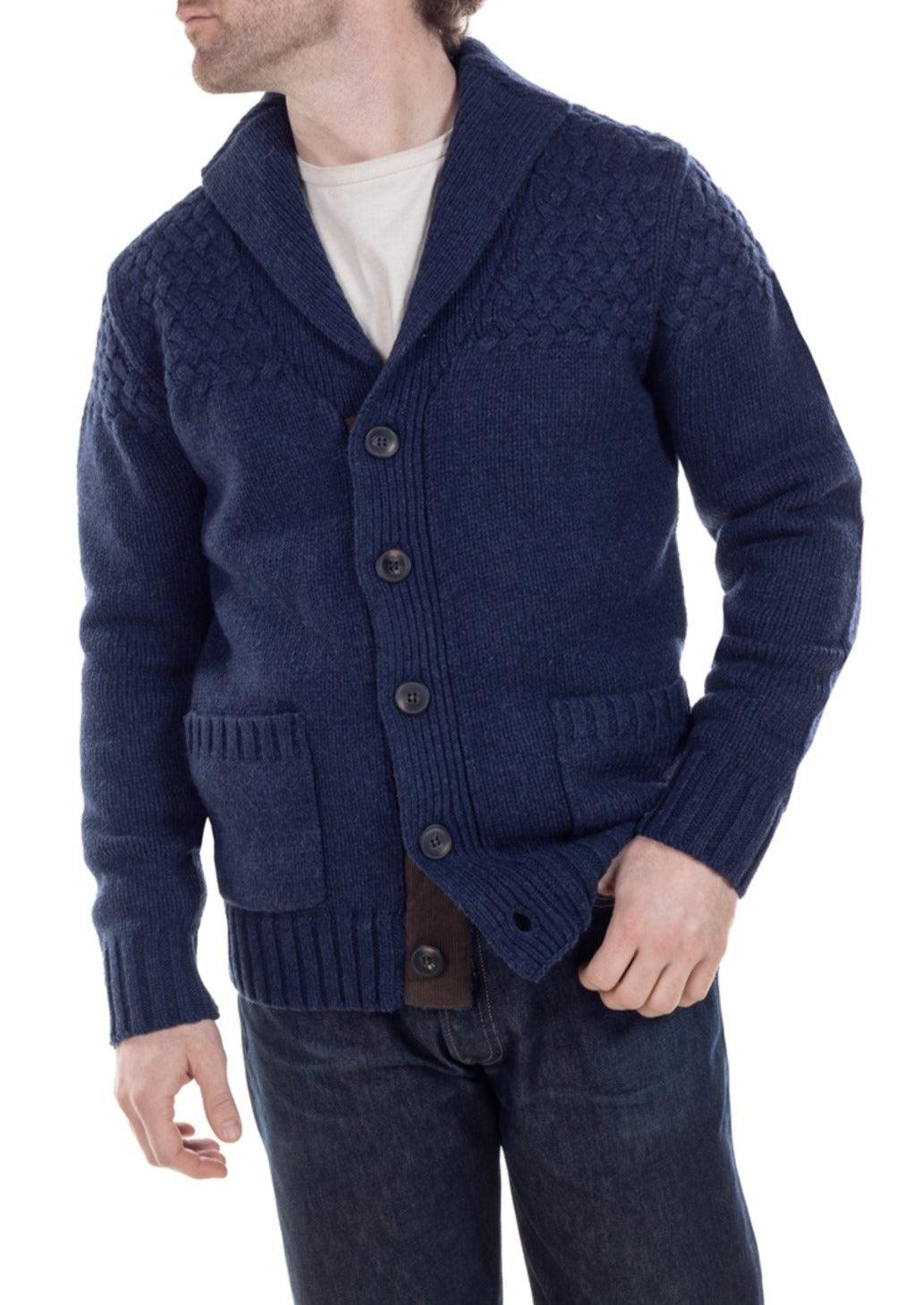 SCHOTT WOOL BLEND BASKETWEAVE CARDIGAN