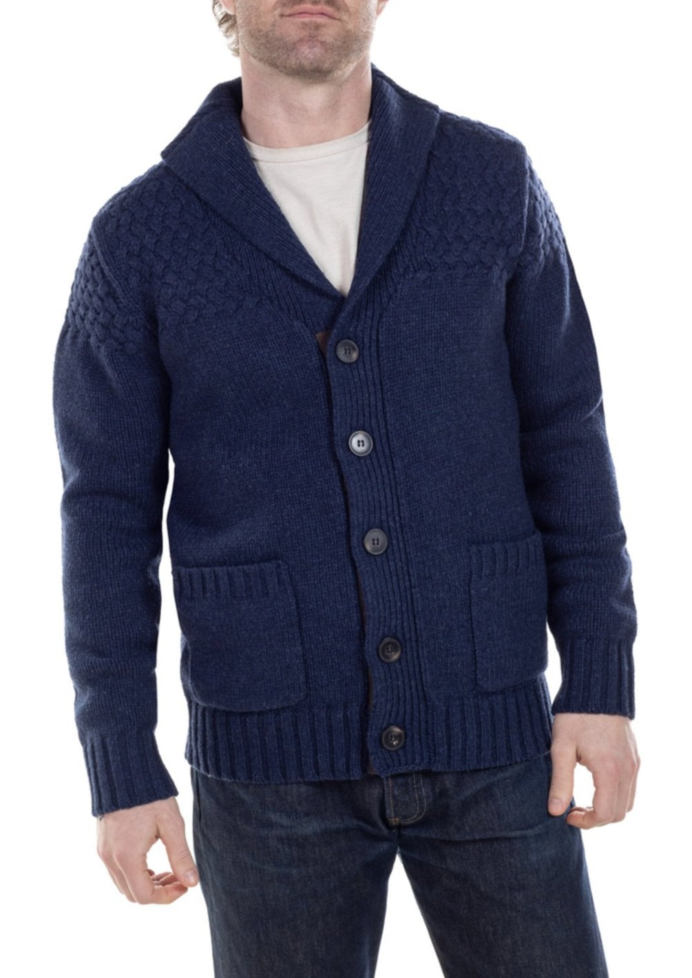 SCHOTT WOOL BLEND BASKETWEAVE CARDIGAN