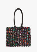 CLARE V. BLACK MULTI WOVEN SANDY TOTE