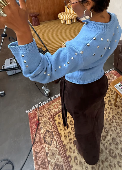 ICE BLUE STUDDED CARDGIAN