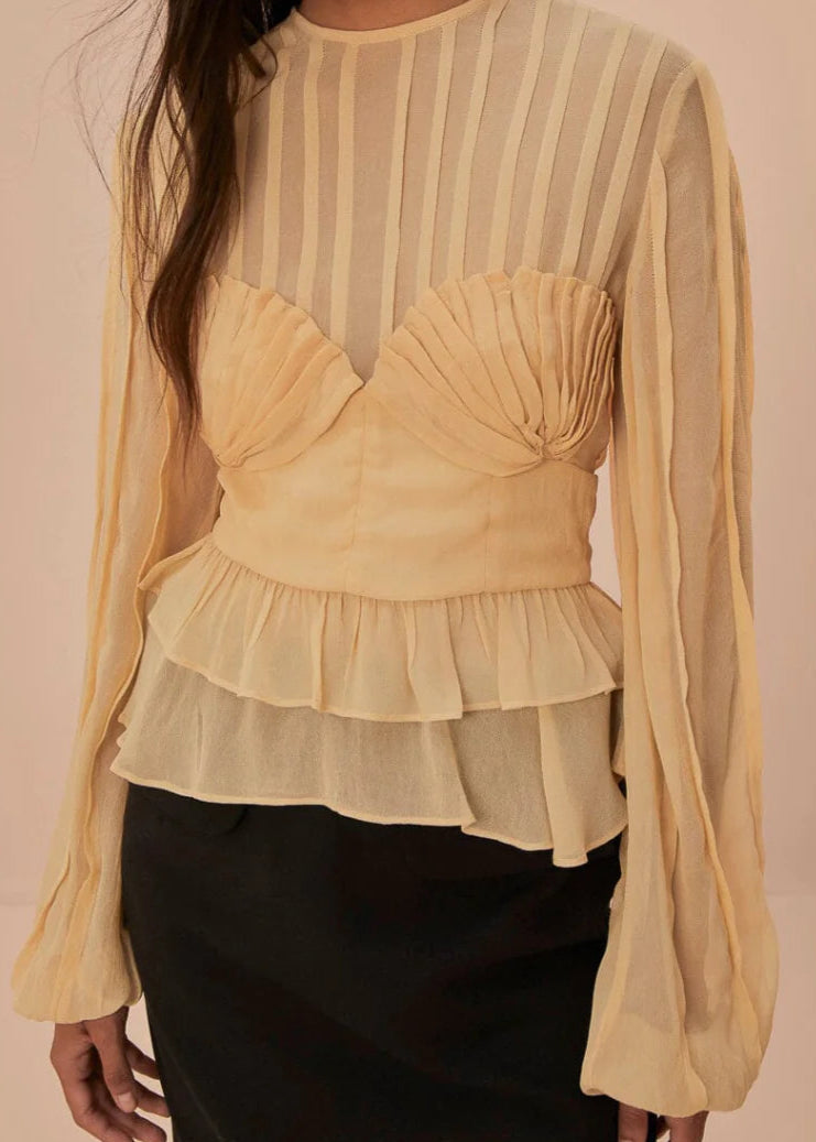 FARM RIO BEIGE PLEATED BUST BLOUSE