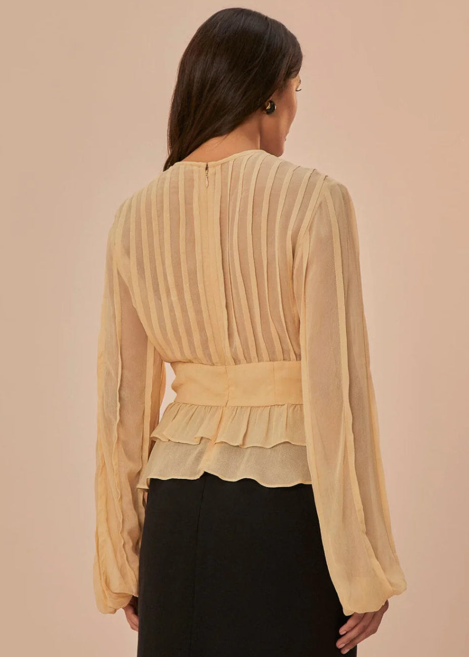 FARM RIO BEIGE PLEATED BUST BLOUSE