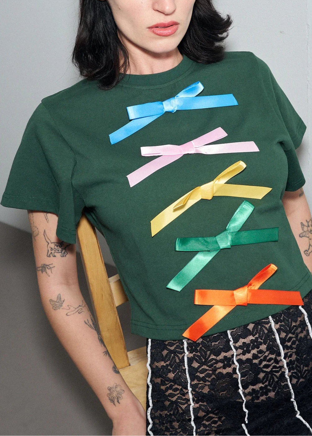 F.B.C. SATIN BOW CROP TEE