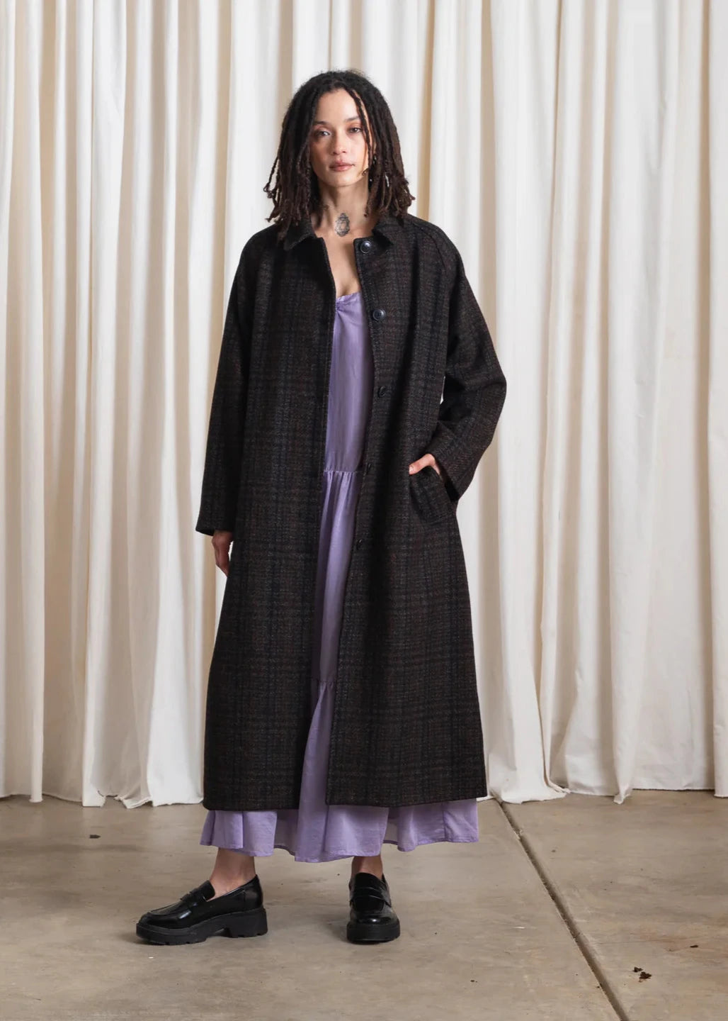 ALI GOLDEN PLAID NEW WOOL TRENCH COAT