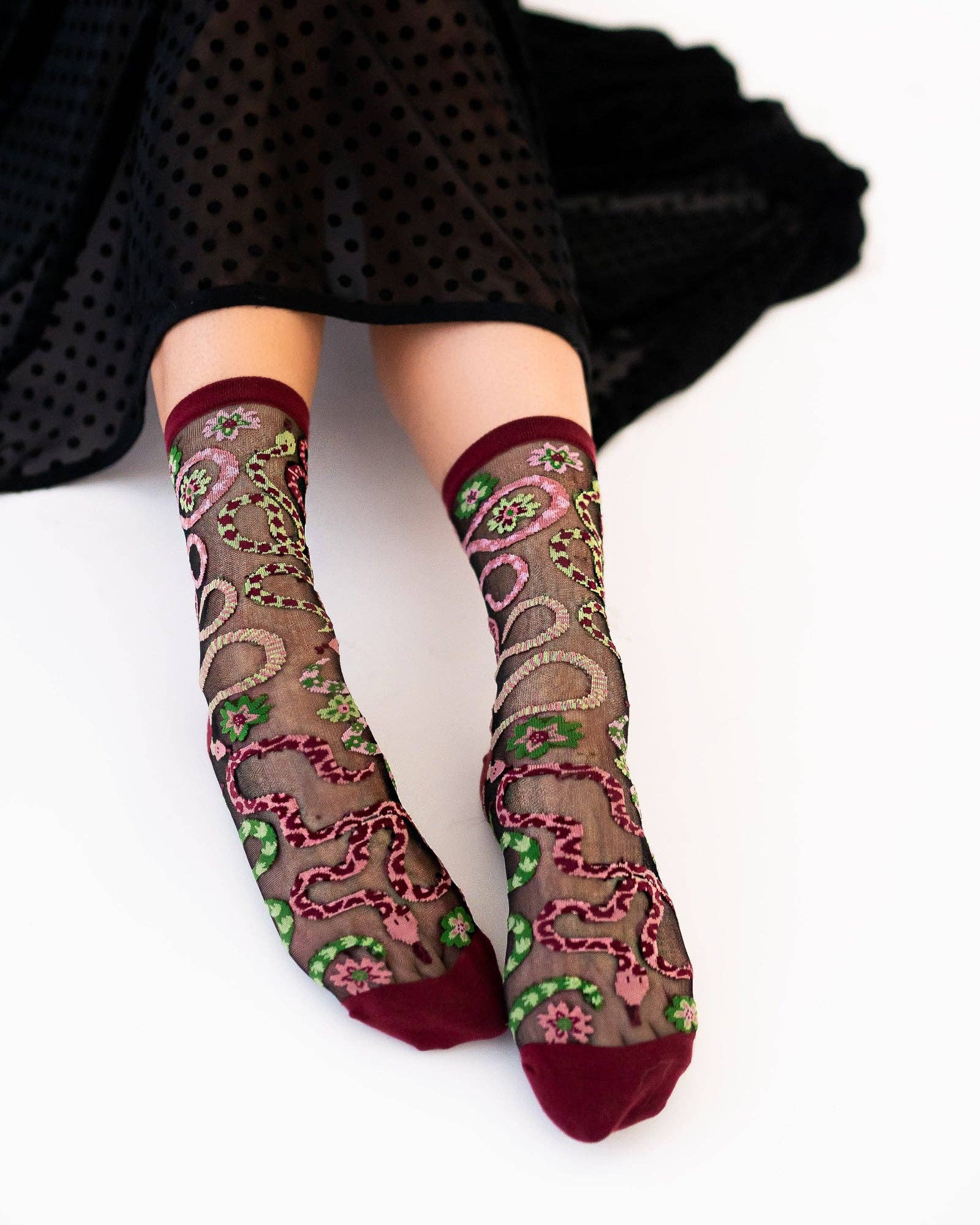 SNAKE FLORA SHEER CREW SOCKS