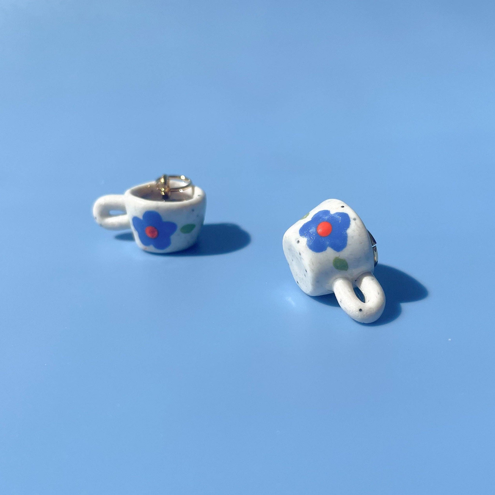 BLUE FLORAL MINI MUG CLAY CHARM