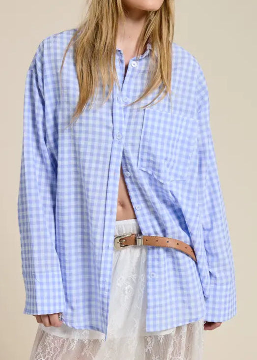 MEADOW GINGHAM BUTTON DOWN BLOUSE