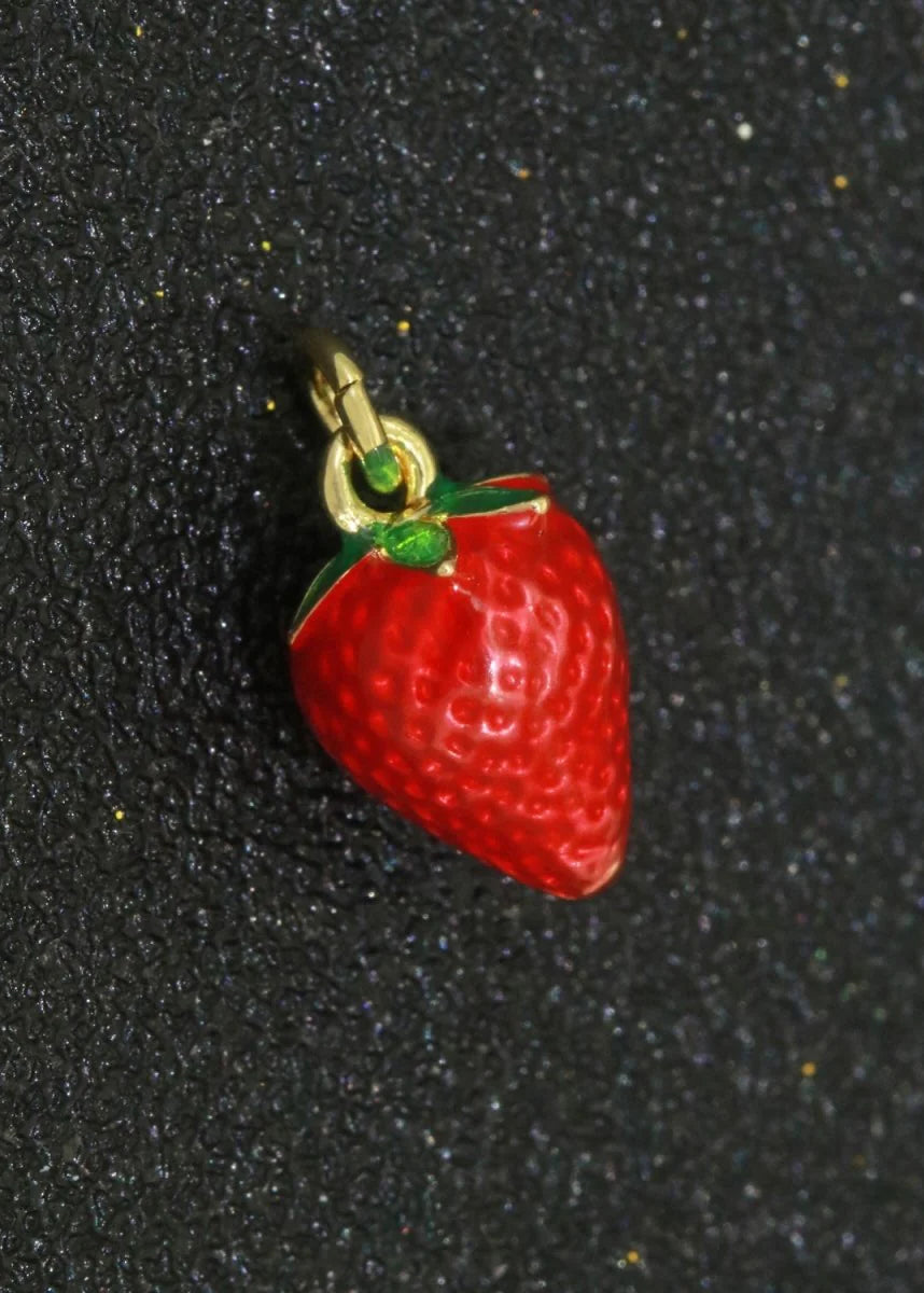 RED ENAMEL STRAWBERRY FRUIT CHARM