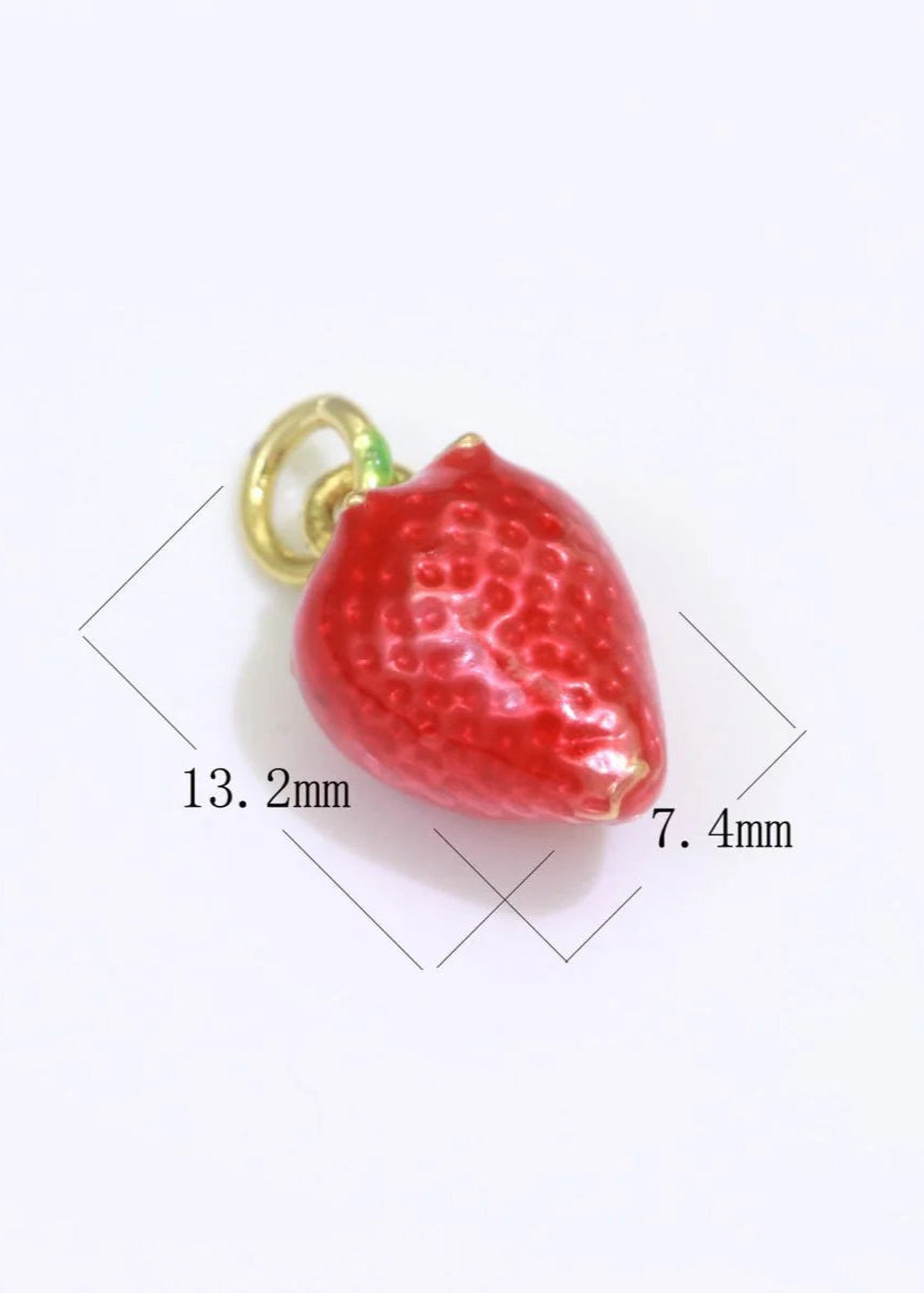 RED ENAMEL STRAWBERRY FRUIT CHARM