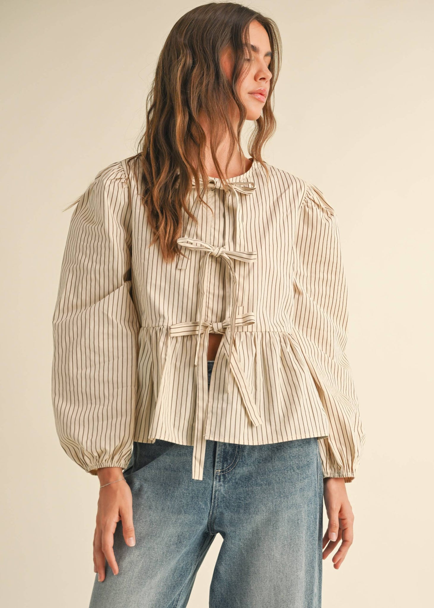 NORAH STRIPED TIE FRONT BLOUSE