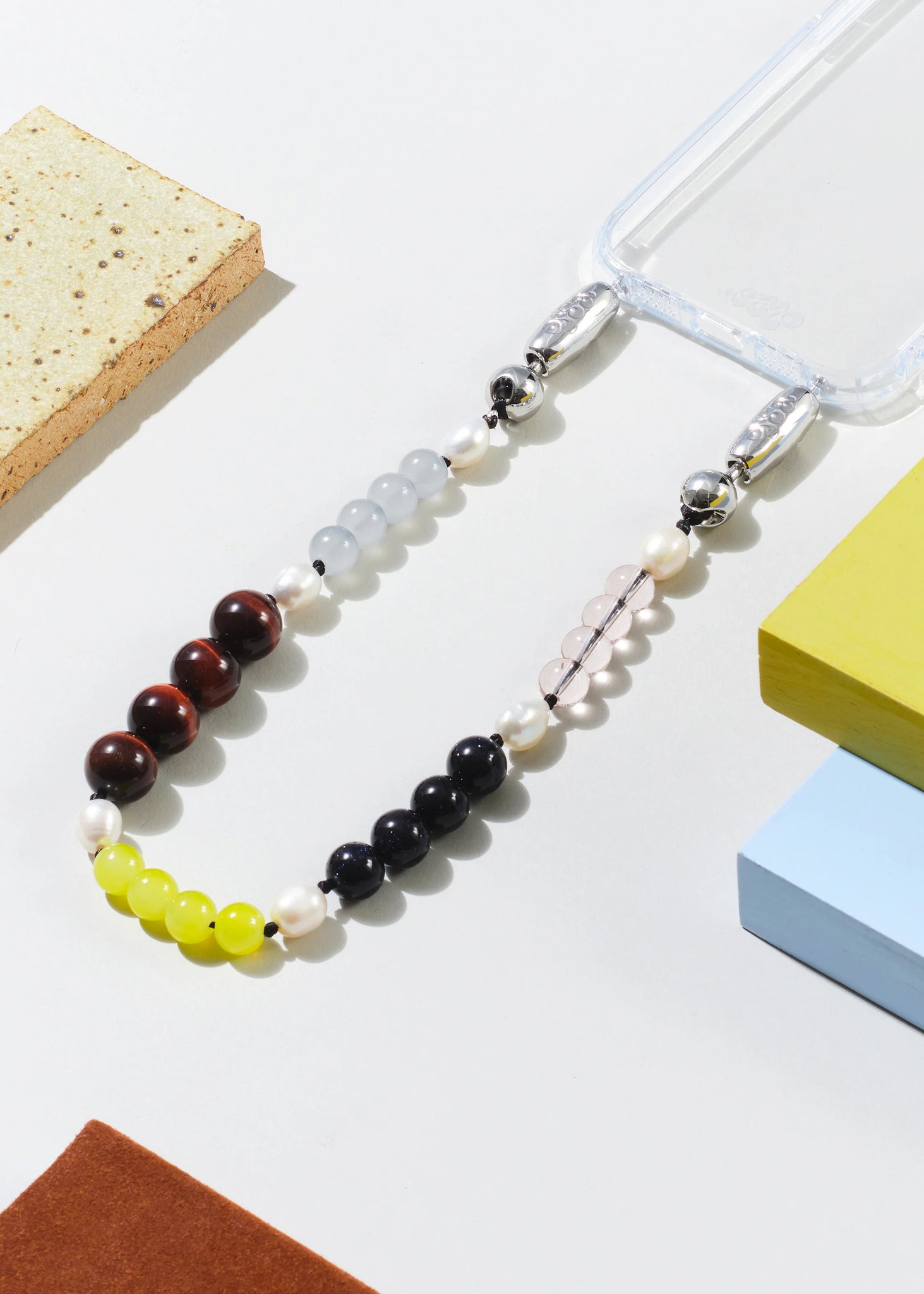 OSSA NEW YORK MIXED STONE AND PEARL WRISTLET PHONE CHAIN