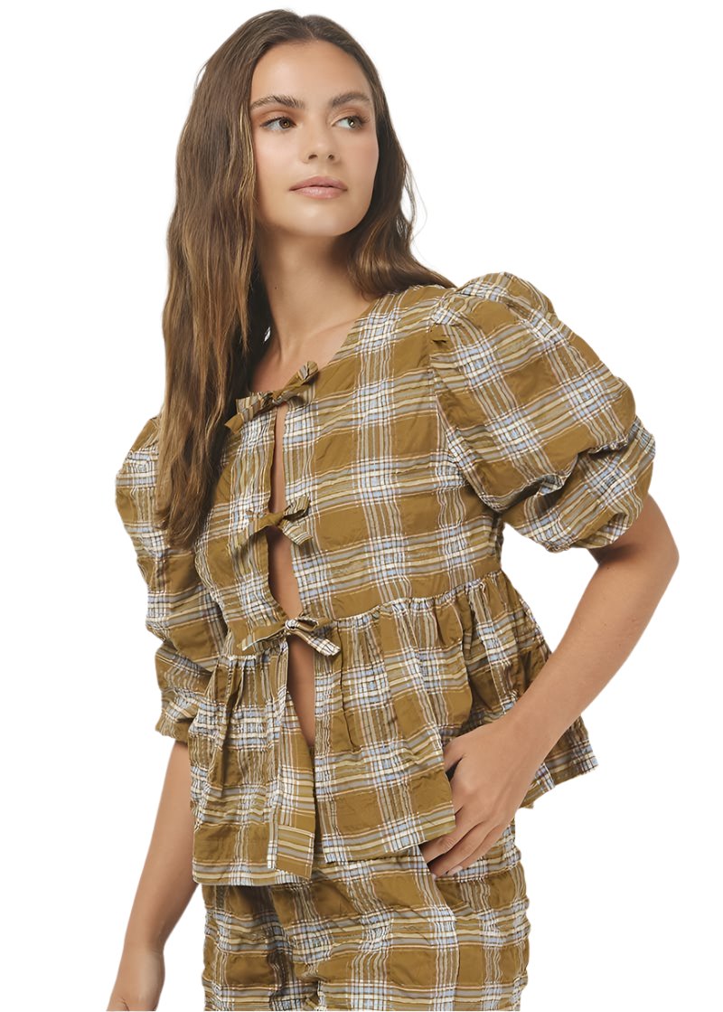 NEELY PLAID PUFF SLEEVE TOP