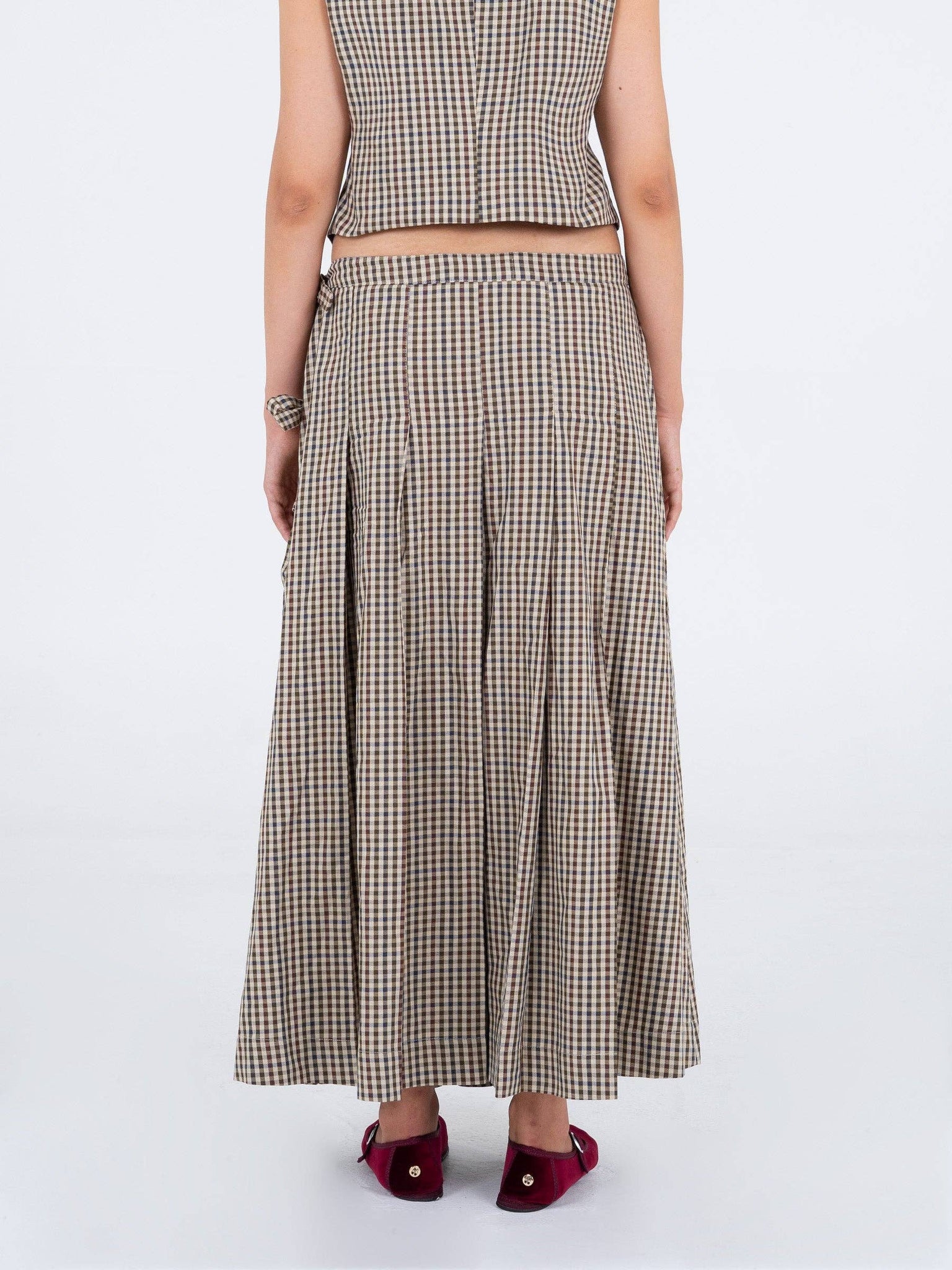 HEATHER GINGHAM PLEATED MAXI SKIRT