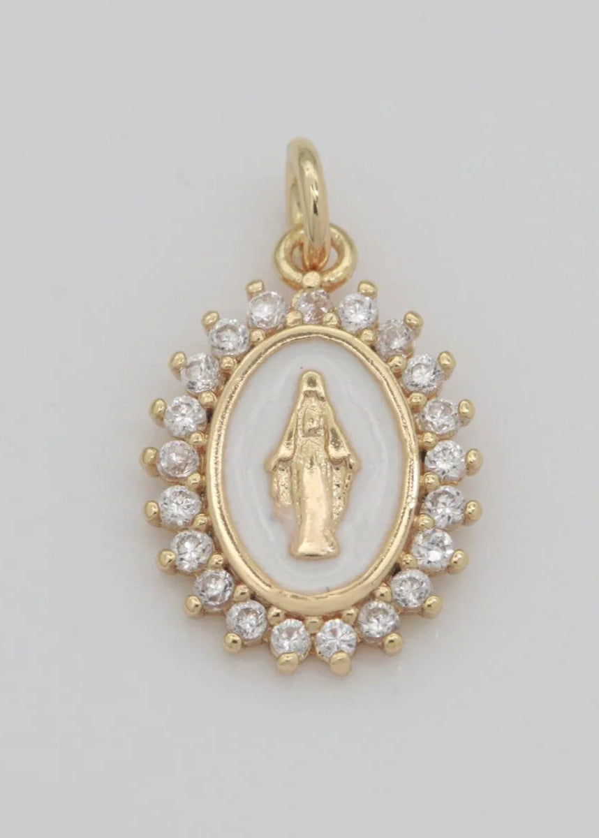 TINY WHITE VIRGIN MARY CHARM