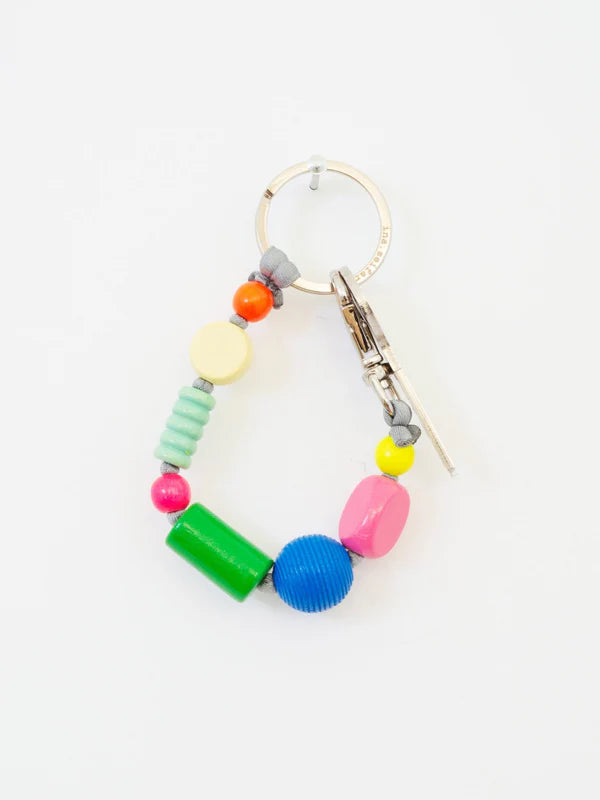 SHORT MIXED WOOD BEADED KEYCHAIN
