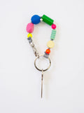 SHORT MIXED WOOD BEADED KEYCHAIN