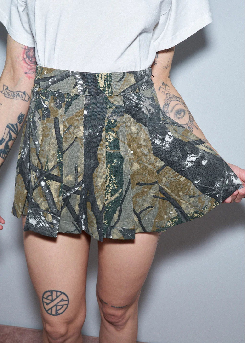 F.B.C. CAMO PLEATED MICRO MINI SKIRT