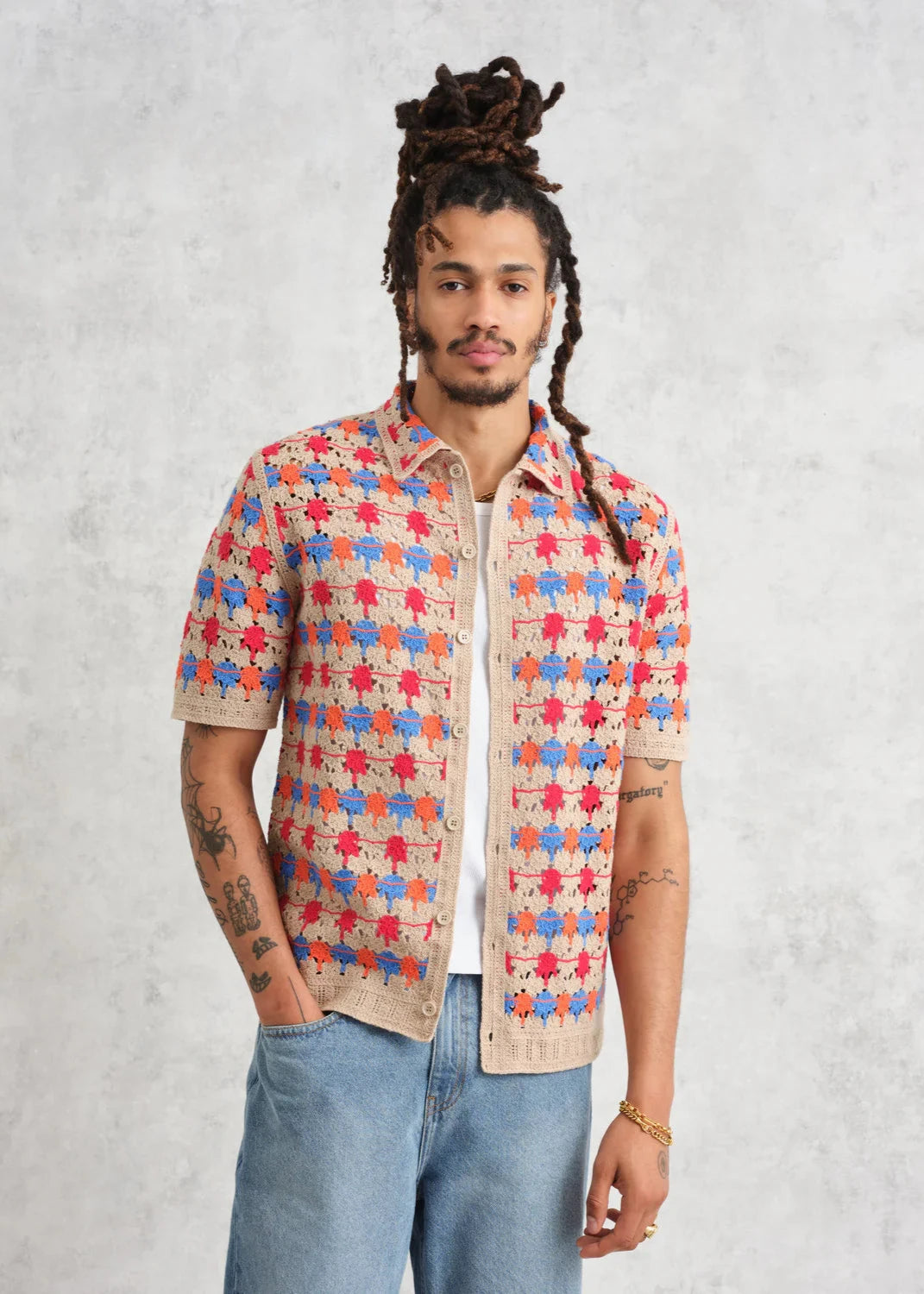 WAX LONDON PORTO CROCHET BUTTONDOWN SHIRT