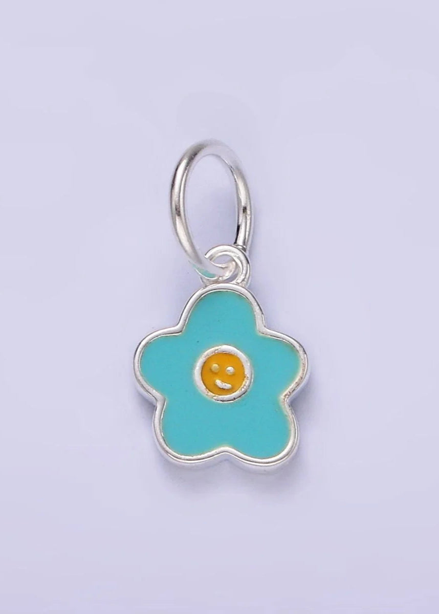 BLUE SILVER DAISY SMILEY CHARM