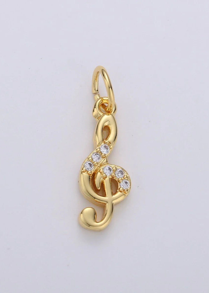 GOLD TREBLE MUSIC NOTE WITH CZ CHARM